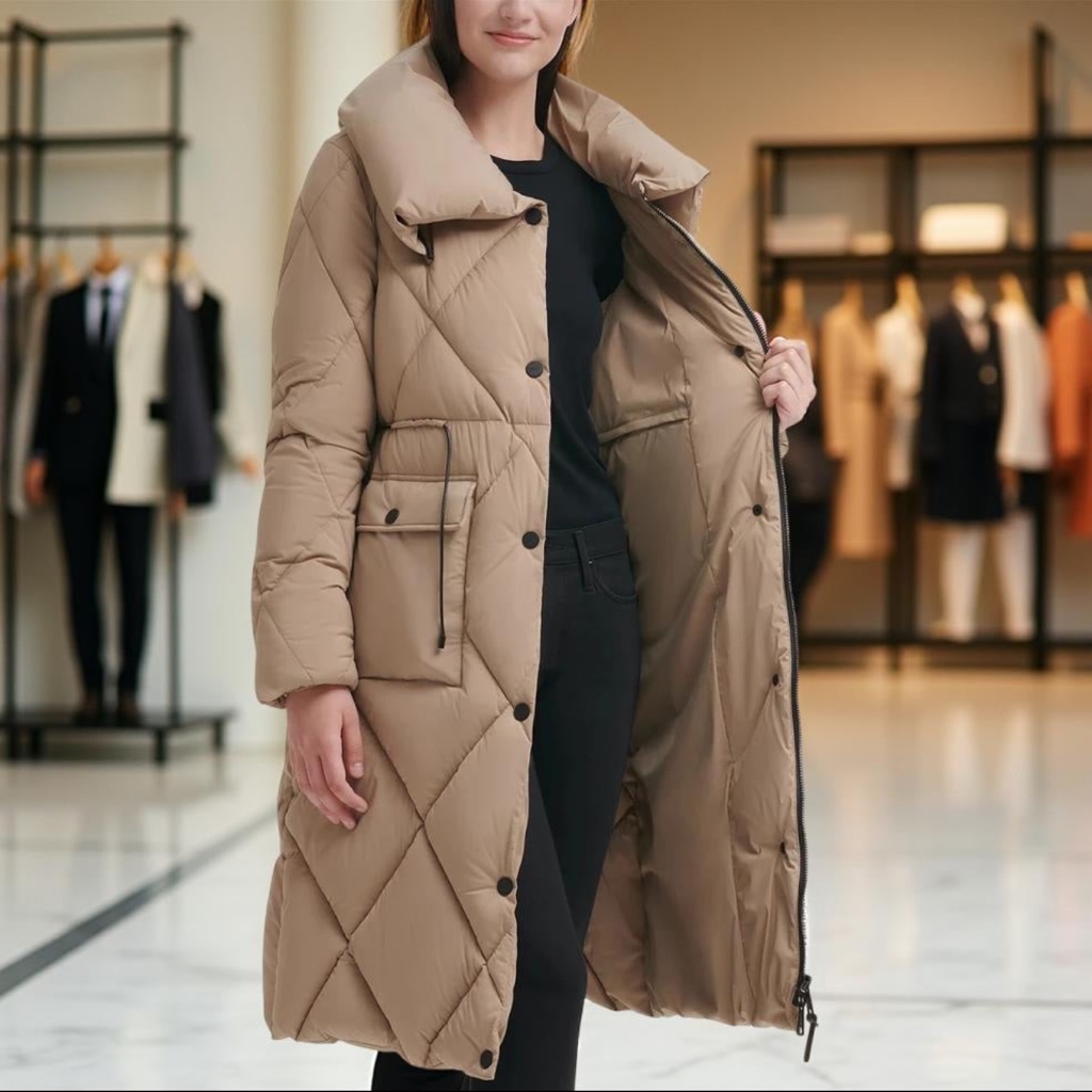 Dkny Light Tan Quilted Puffer Coat